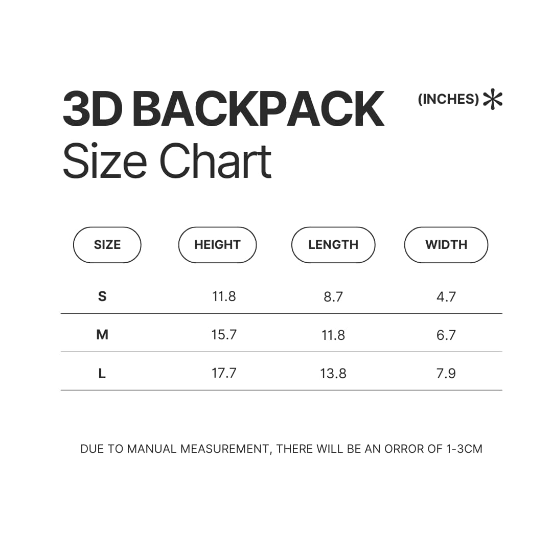 3D Backpack Size Chart - Limp Bizkit Store