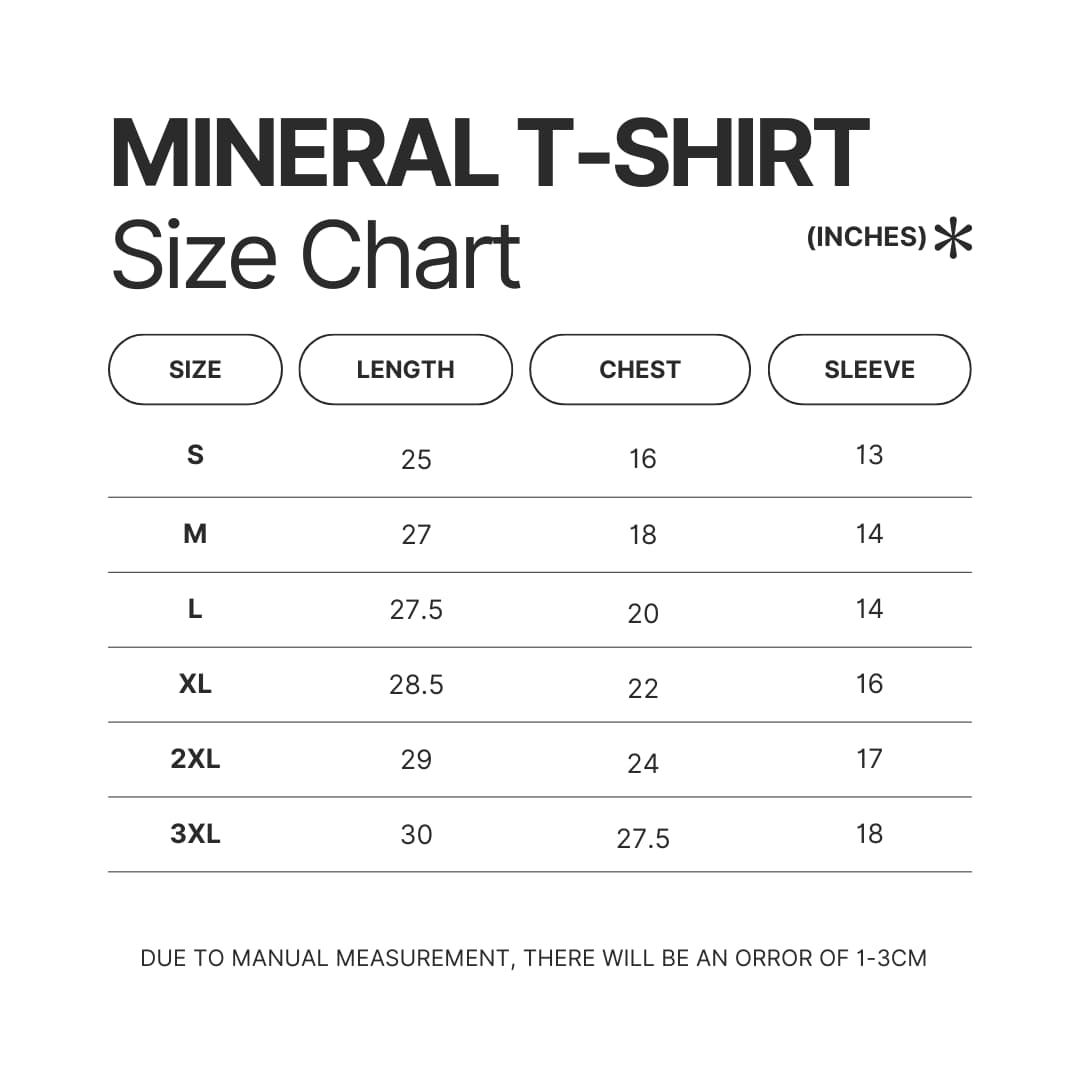 Mineral Wash T shirt Size Chart - Limp Bizkit Store