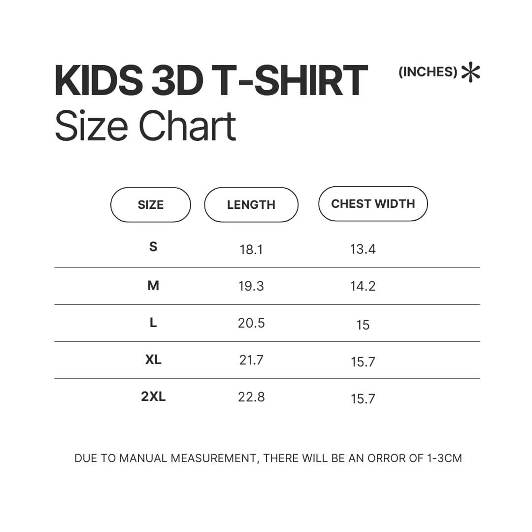 Kids 3D T shirt Size Chart - Limp Bizkit Store